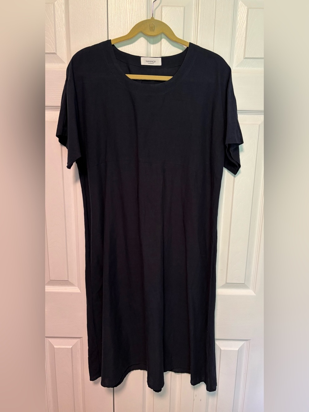 Elegant Navy Blue Ramie A-Line Dress